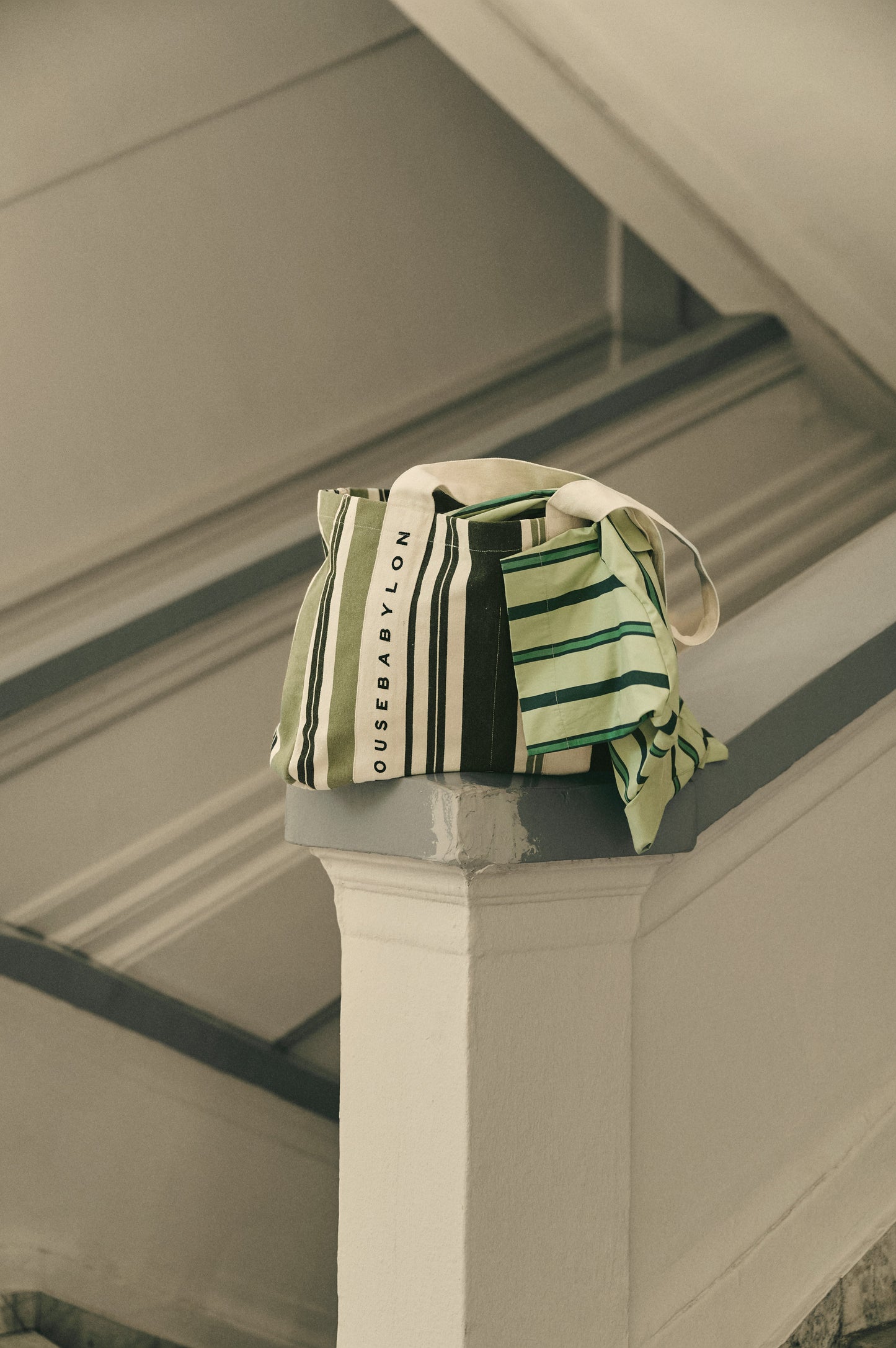 Striped tote bag - Dark Green