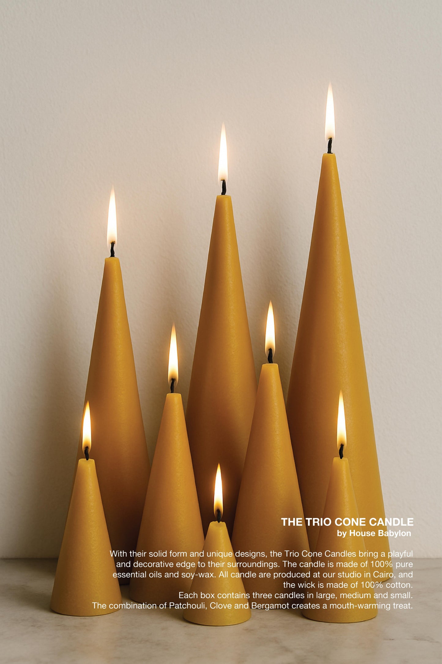 The Trio Cone Candle - Yellow