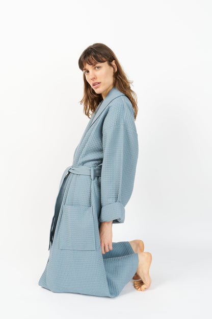 Bathrobe | Waffle warm blue