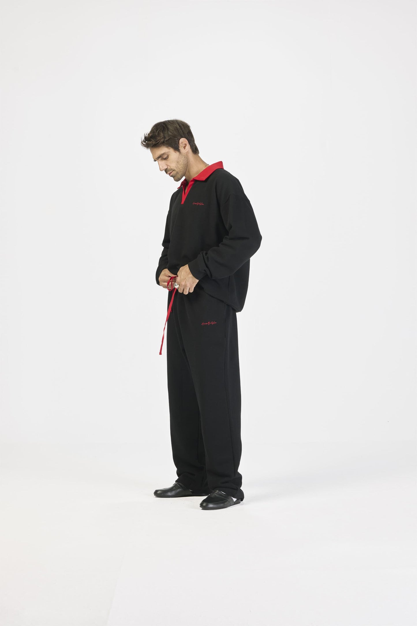 Pique red contrast sweatshirt - Black