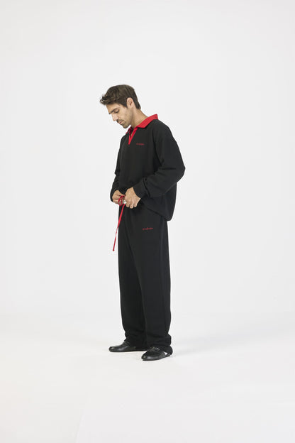 Pique red contrast sweatshirt - Black