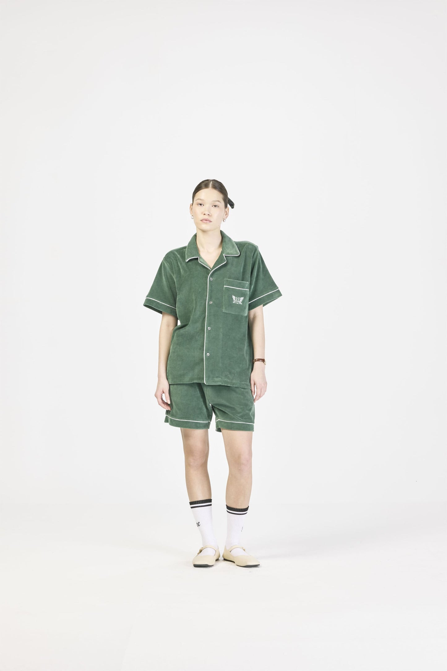 Velour Piping Shorts - Dark green