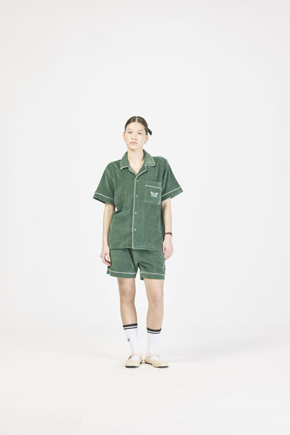 Velour Piping Shorts - Dark green