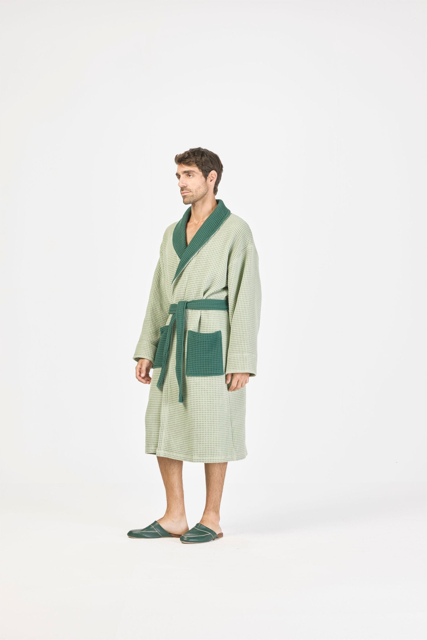 Two Tone Bathrobe - Laurel Green