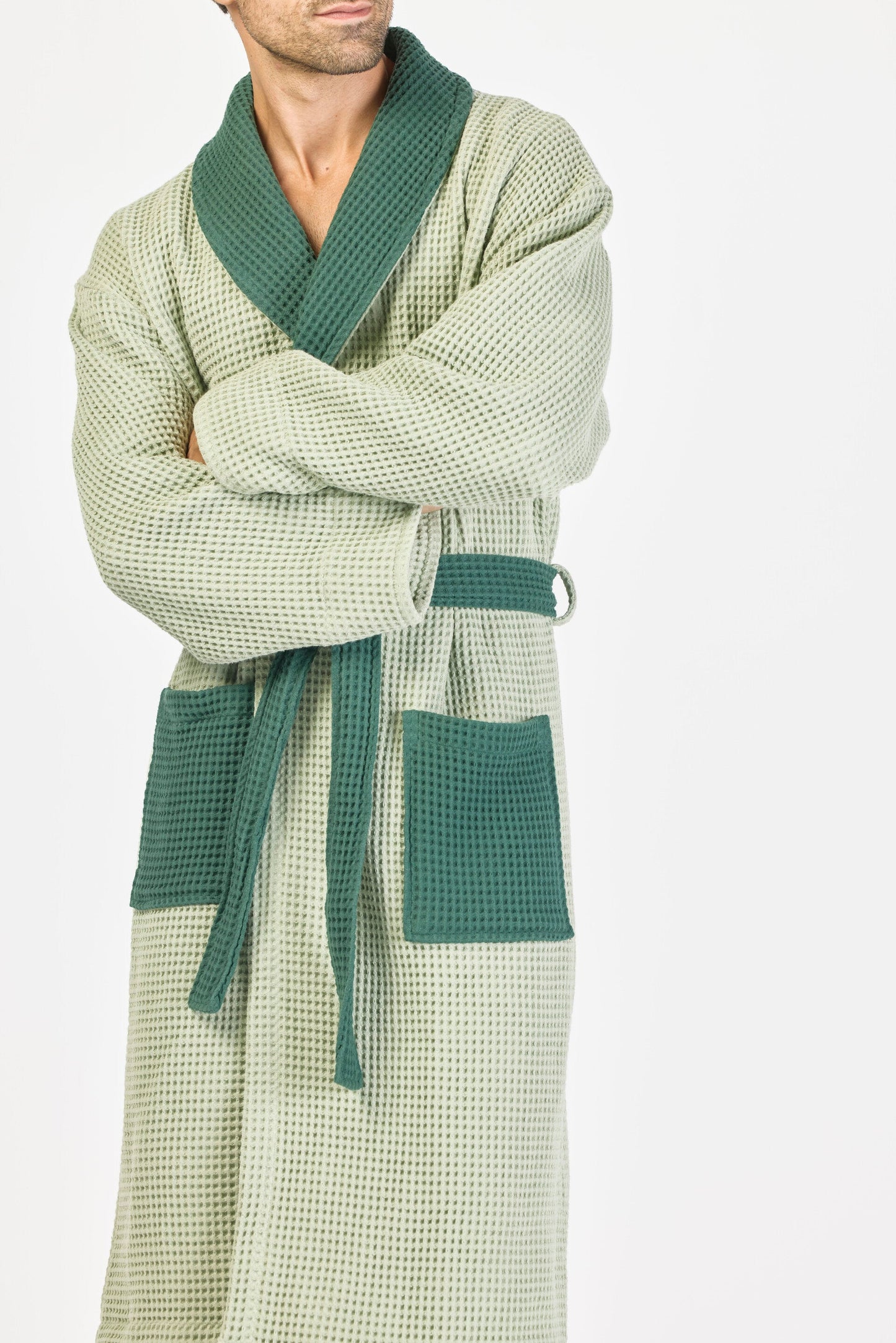 Two Tone Bathrobe - Laurel Green