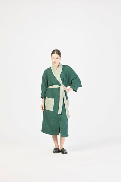 Two Tone Bathrobe - Dark Green