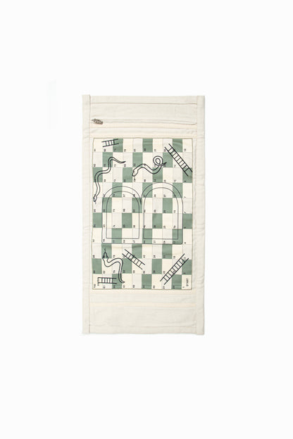 Snake and ladder canva rolled up mat game