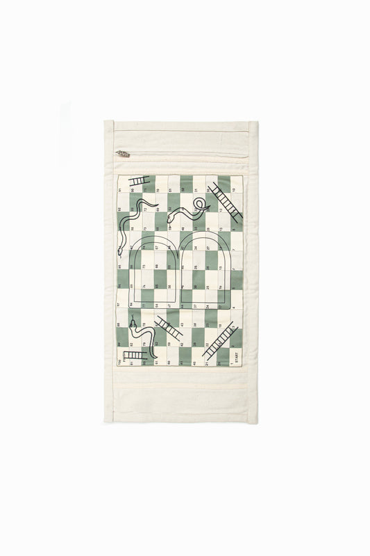 Snake and ladder canva rolled up mat game