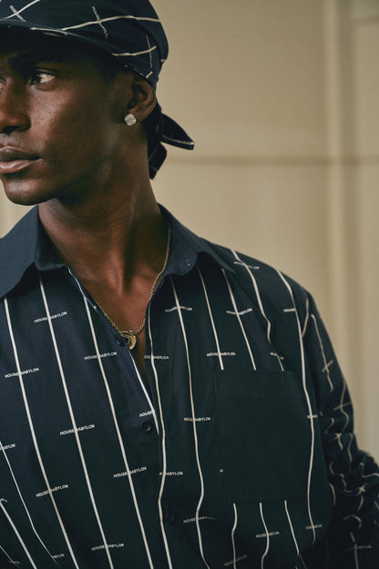 House Babylon stripe shirt LS- Navy