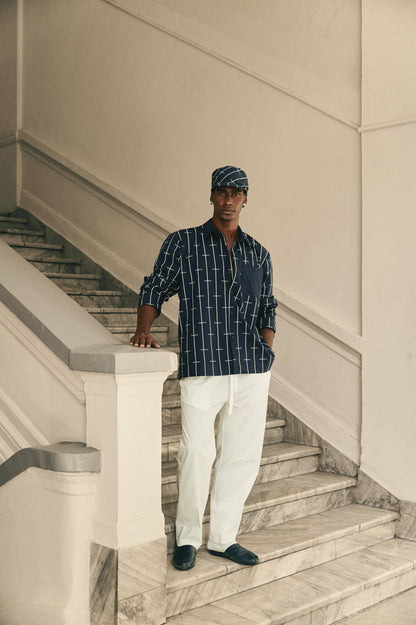 House Babylon stripe shirt LS- Navy