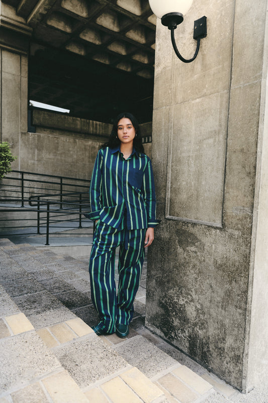 Trad stripe shirt LS - Navy