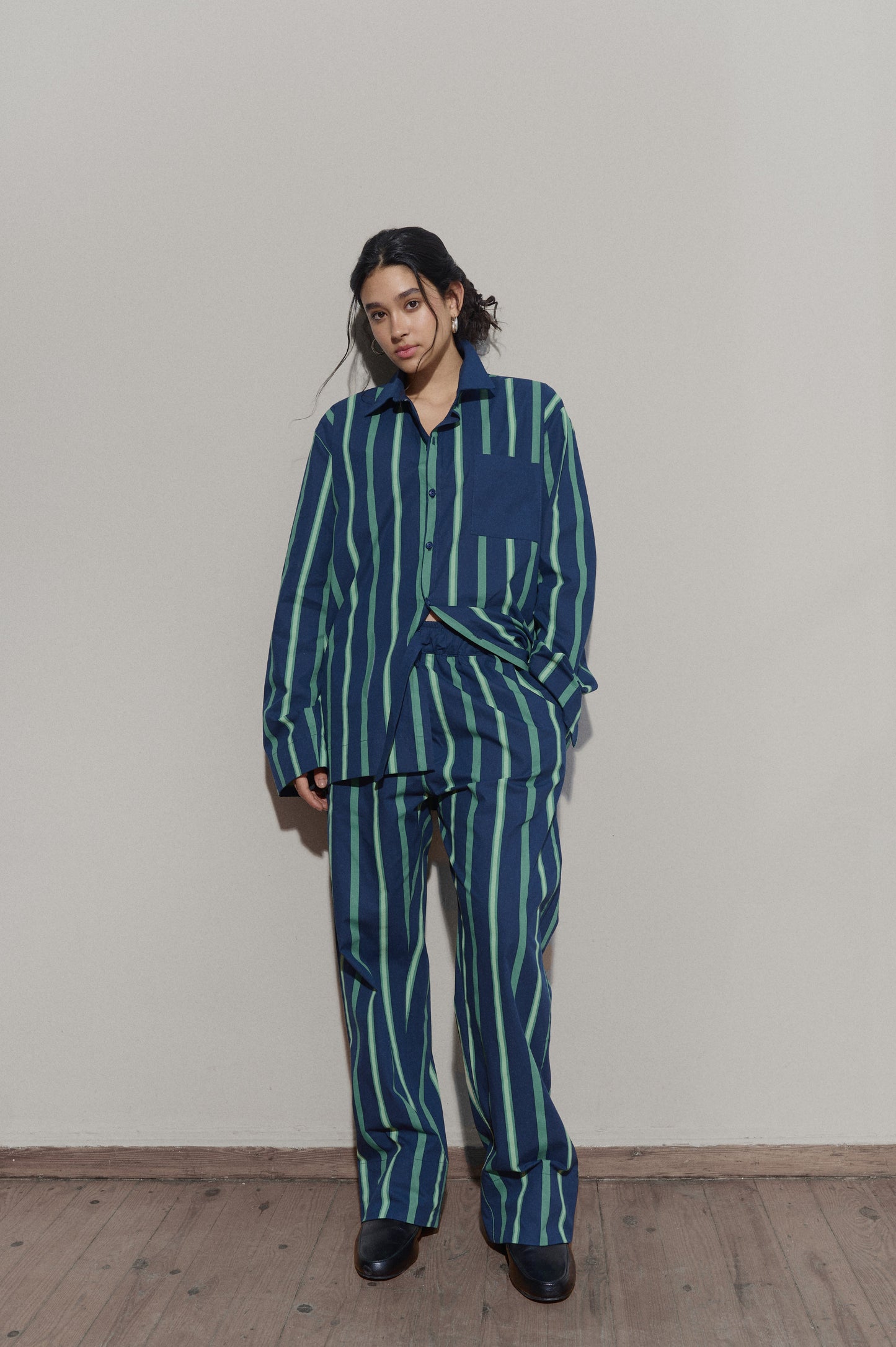 Trad stripe shirt LS - Navy
