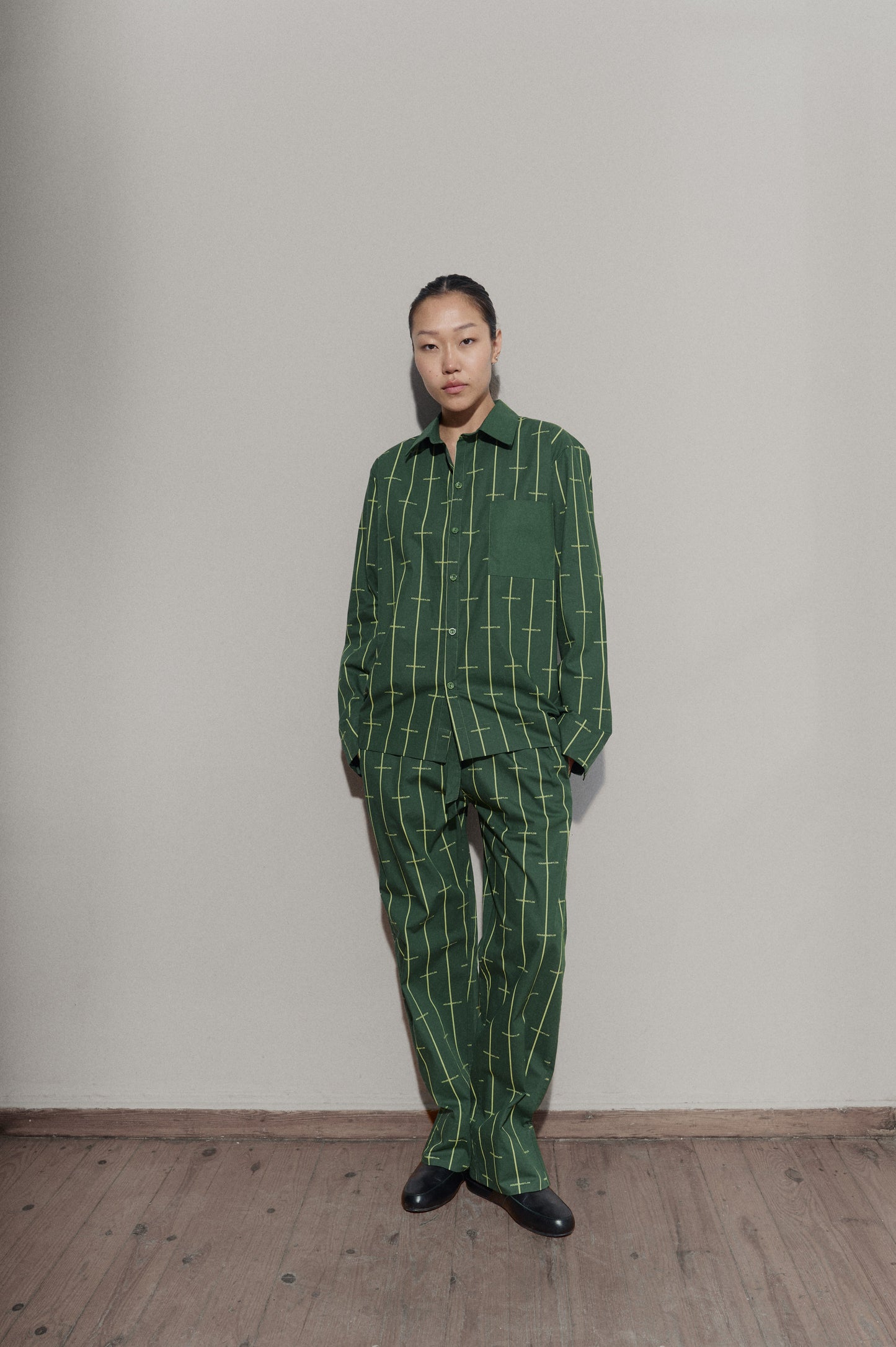 House Babylon stripe shirt LS - Dark Green