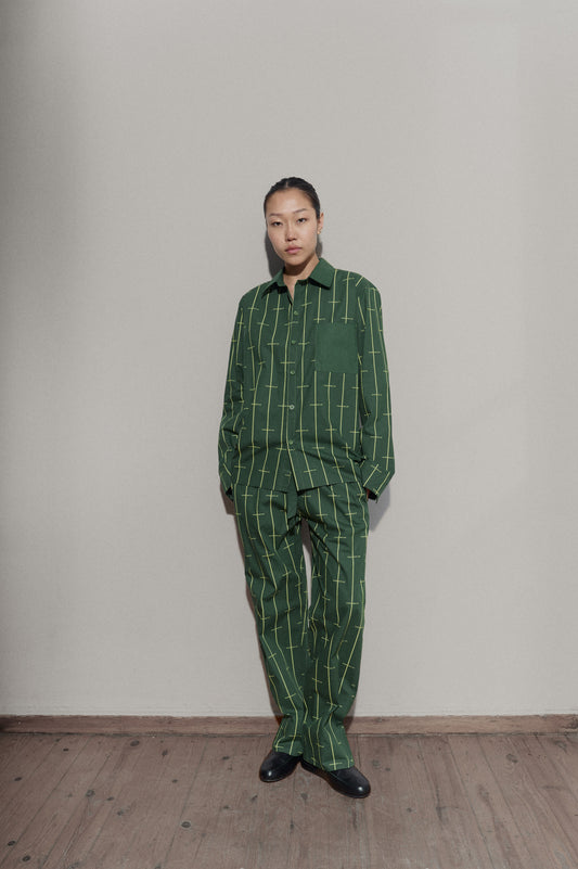 House Babylon stripe shirt LS - Dark Green