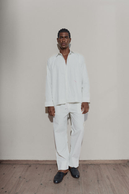 Pinstripe shirt- Laurel Green